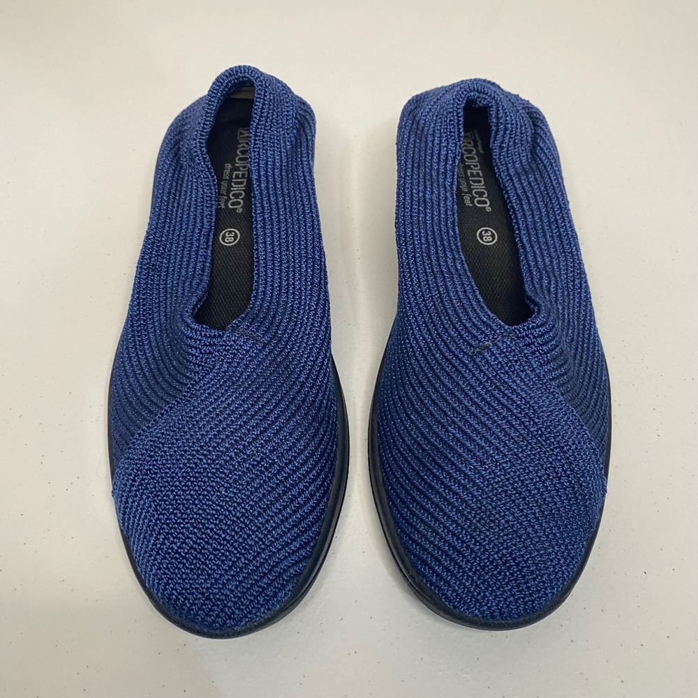 Arcopedico Blue Knit Began Mailu Slip On Womens 38 US 7-7.5 Comfort Wedge Shoes